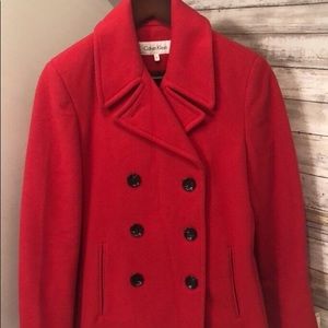 Red Calvin Klein Pea Coat